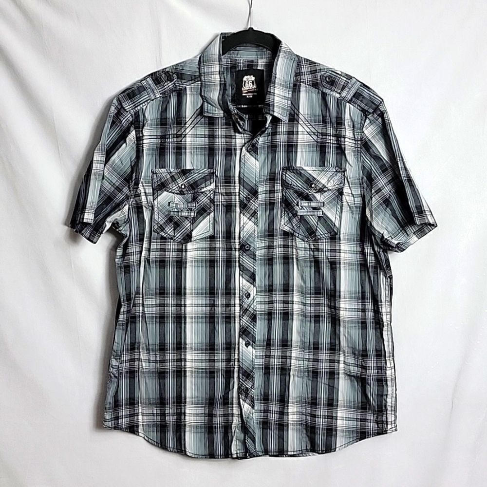 🖤5/$20🖤 ROUTE 66.. plaid button down shirt..